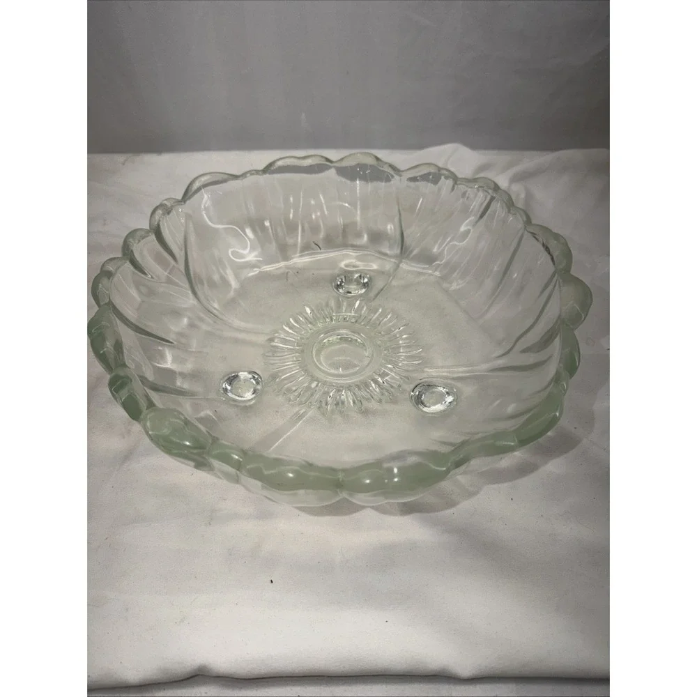 Vintage 70s Clear Sunflower Indiana Glass Footed‎ Serving Fruit Bowl Large 11